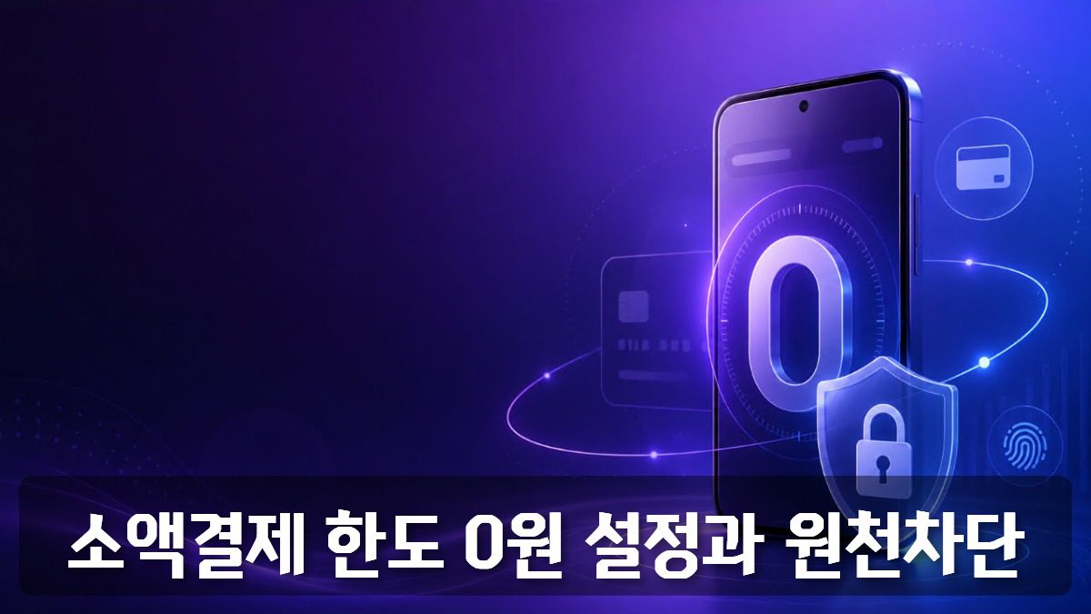 소액결제 한도 0원 설정과 휴대폰 결제 보안을 표현한 스마트폰 이미지