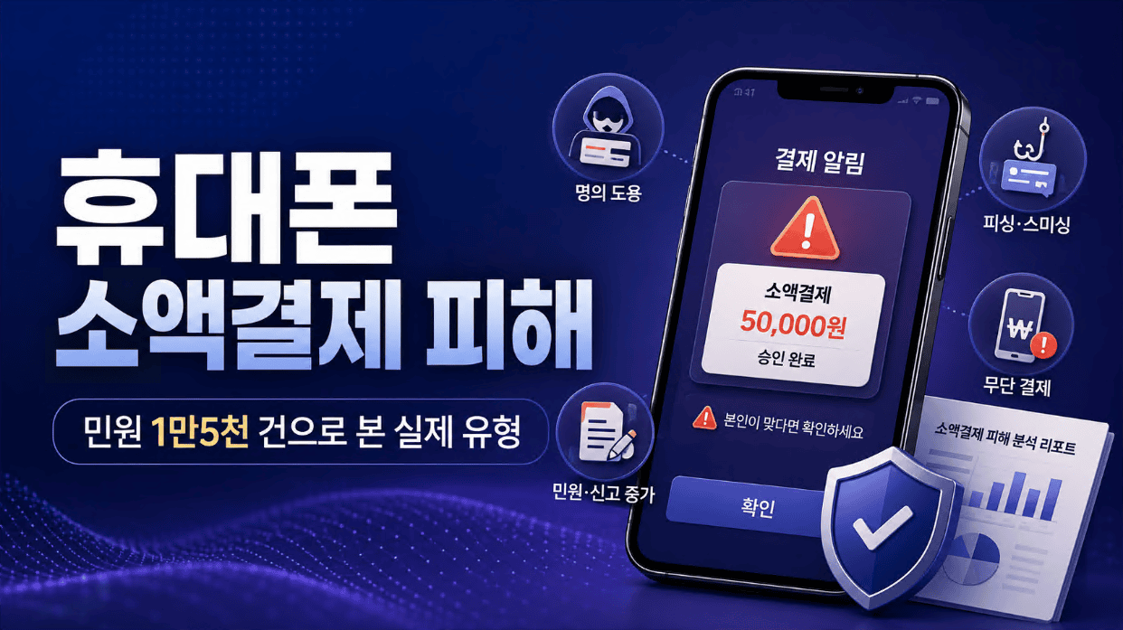 휴대폰 소액결제 피해 유형과 민원 사례를 표현한 경고 이미지